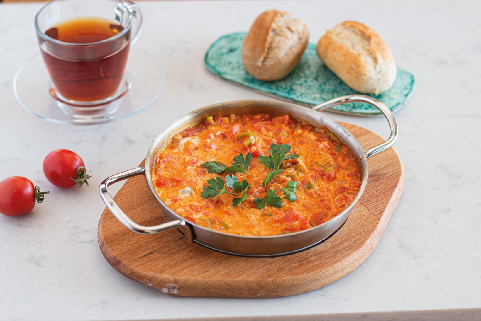 Menemen with Turkish sausage
