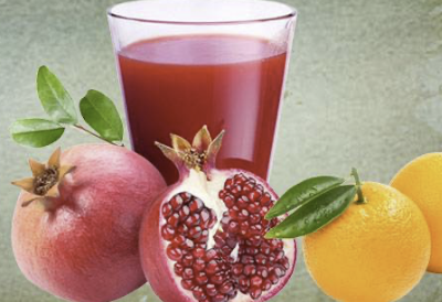 Freshly squeezed pomegranate and orange juice