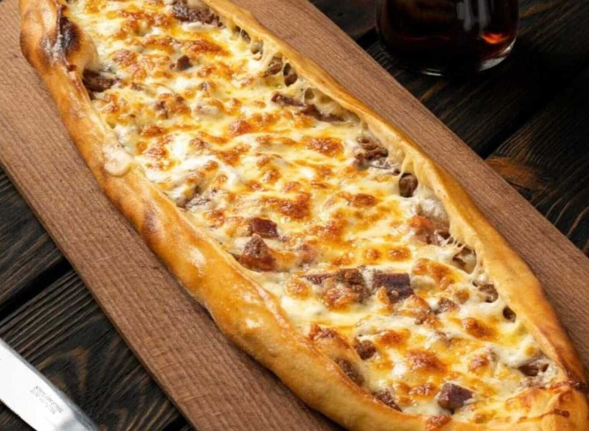 Pide with Kavurma and Kashar Cheese