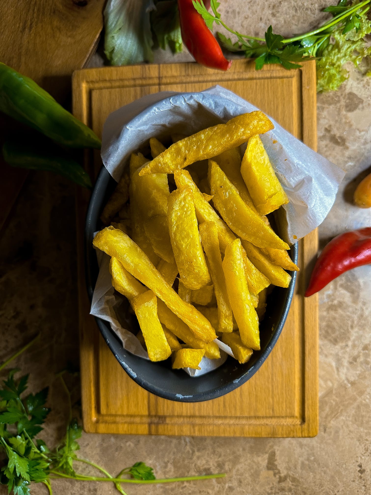 Extra-crispy French fries