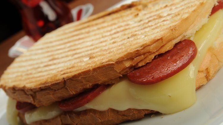 Ayvalık Sucuk, Kaşar and Cheddar Sandwich