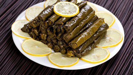 Sour cherry stuffed vine leaves