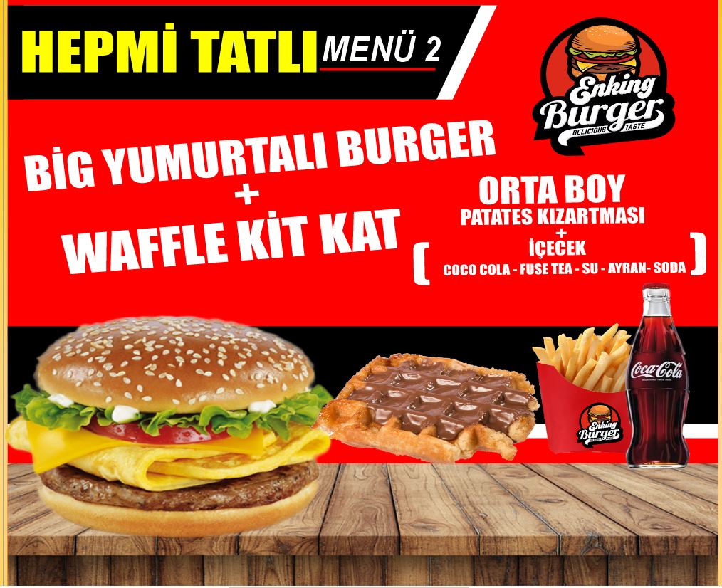 Big yumurtalı burger + waffle kit kat 