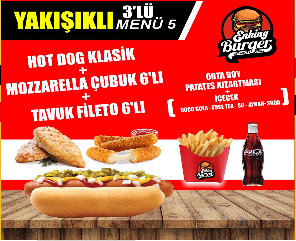 Hotdog klasik + mozzarella çubuk 6lı + tavuk fileto6lı 