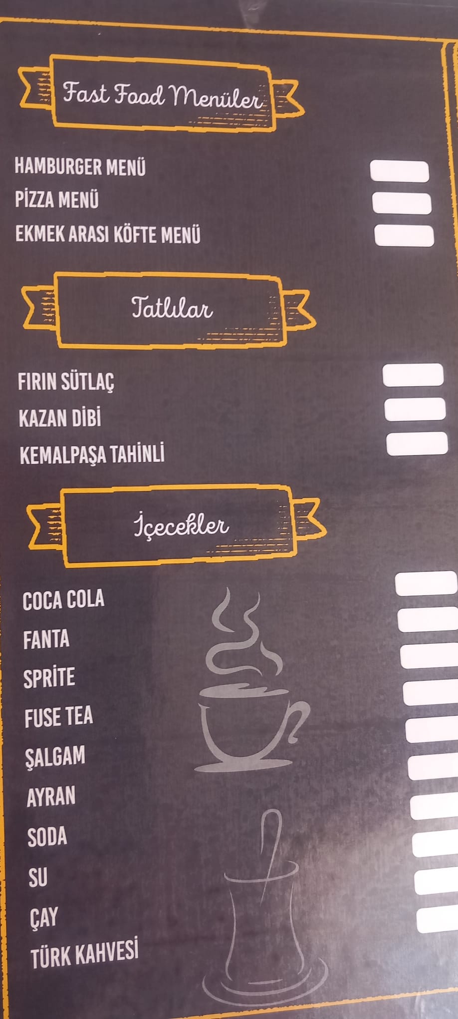 Fast Food Menüler - Tatlılar - İçecekler