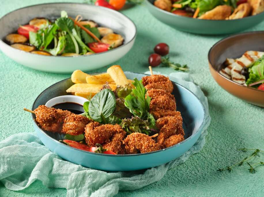 Sesame crispy chicken skewer