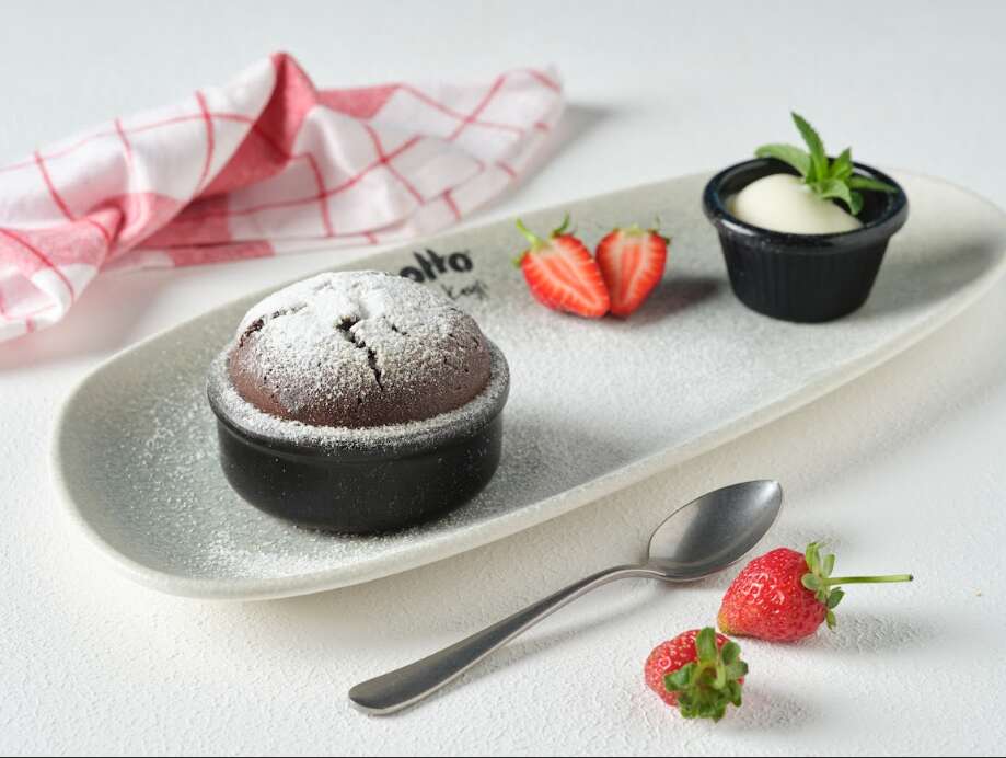 Chocolate soufflé with ice cream