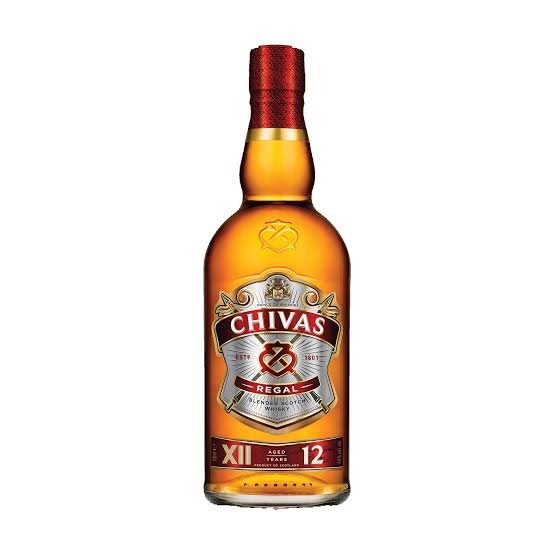 Chivas Scotch whisky 70 cl with luxury snacks, cashews, chocolate, fruit, Red Bull, soda and cola