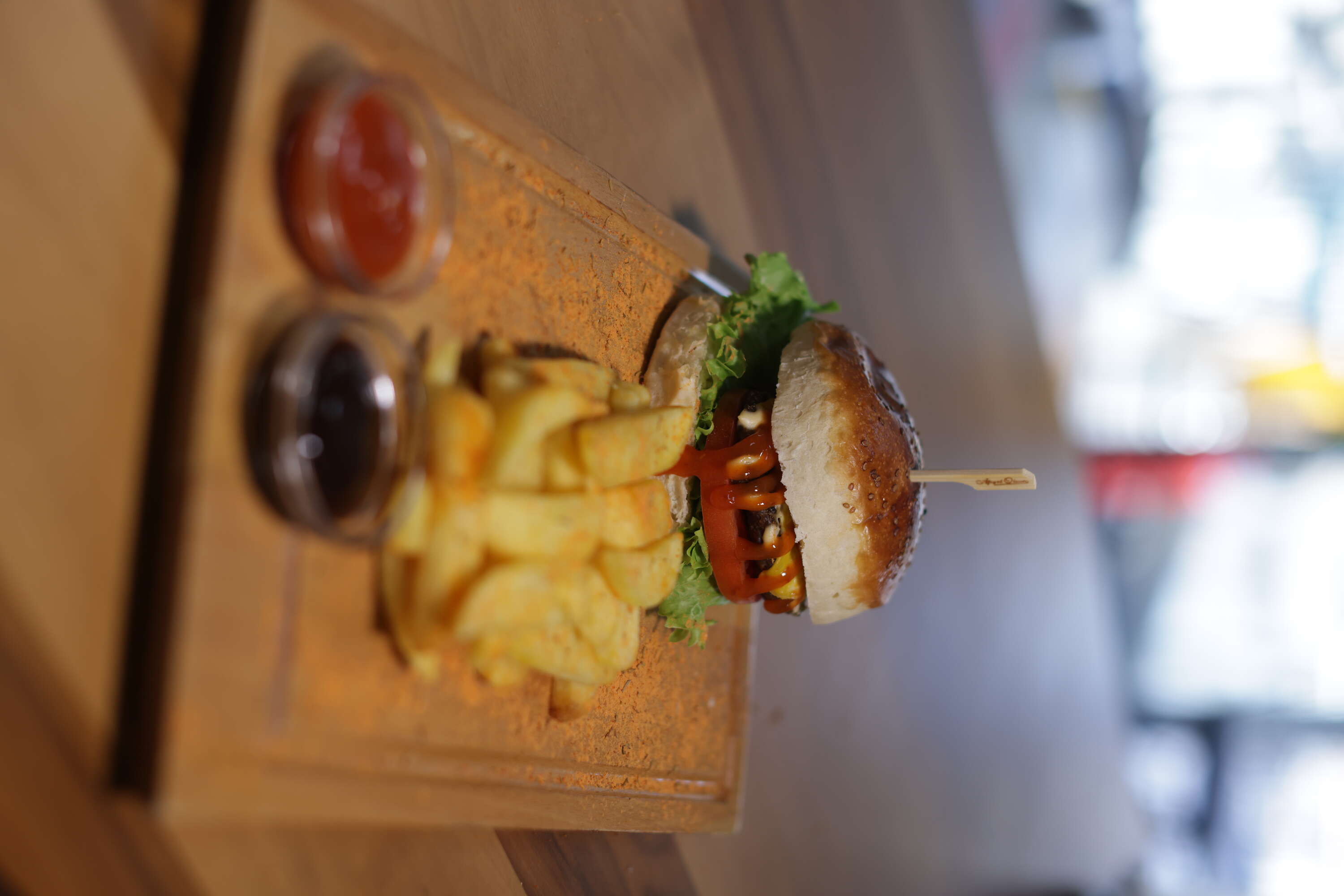 Mexican burger with fries