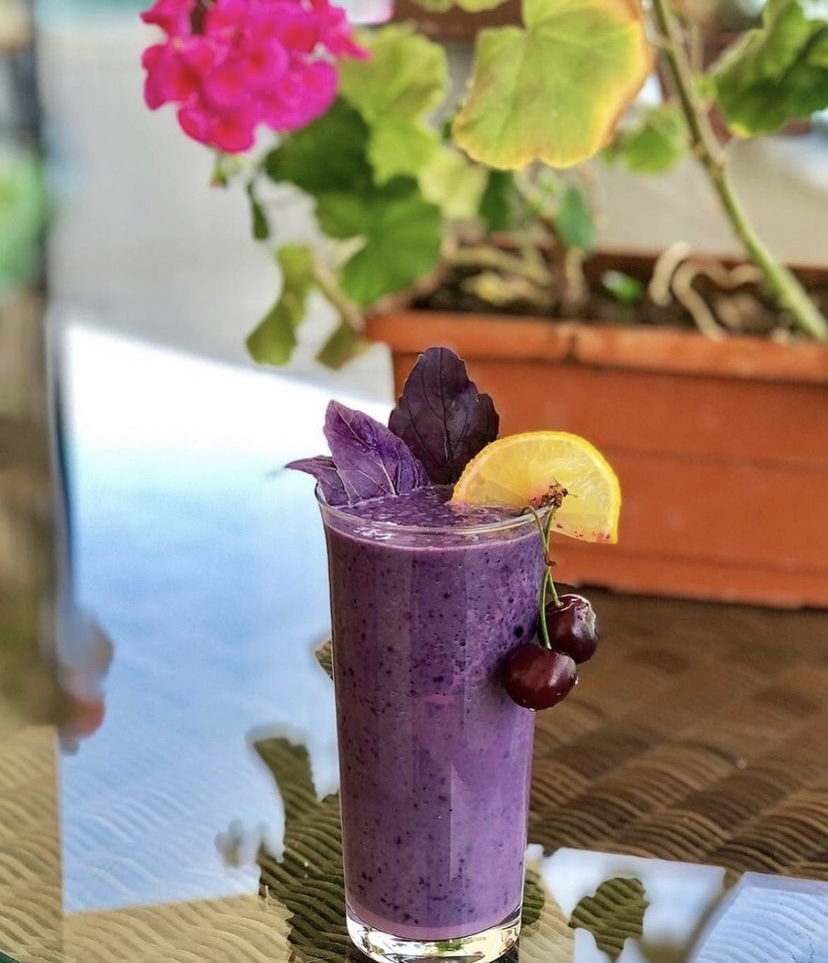 Black mulberry and sour cherry milkshake