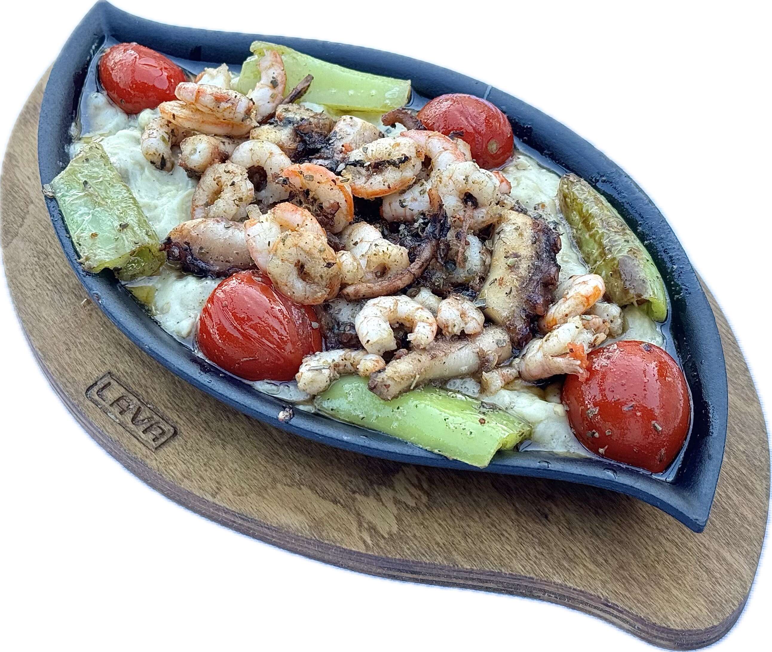 Mixed seafood with beğendi