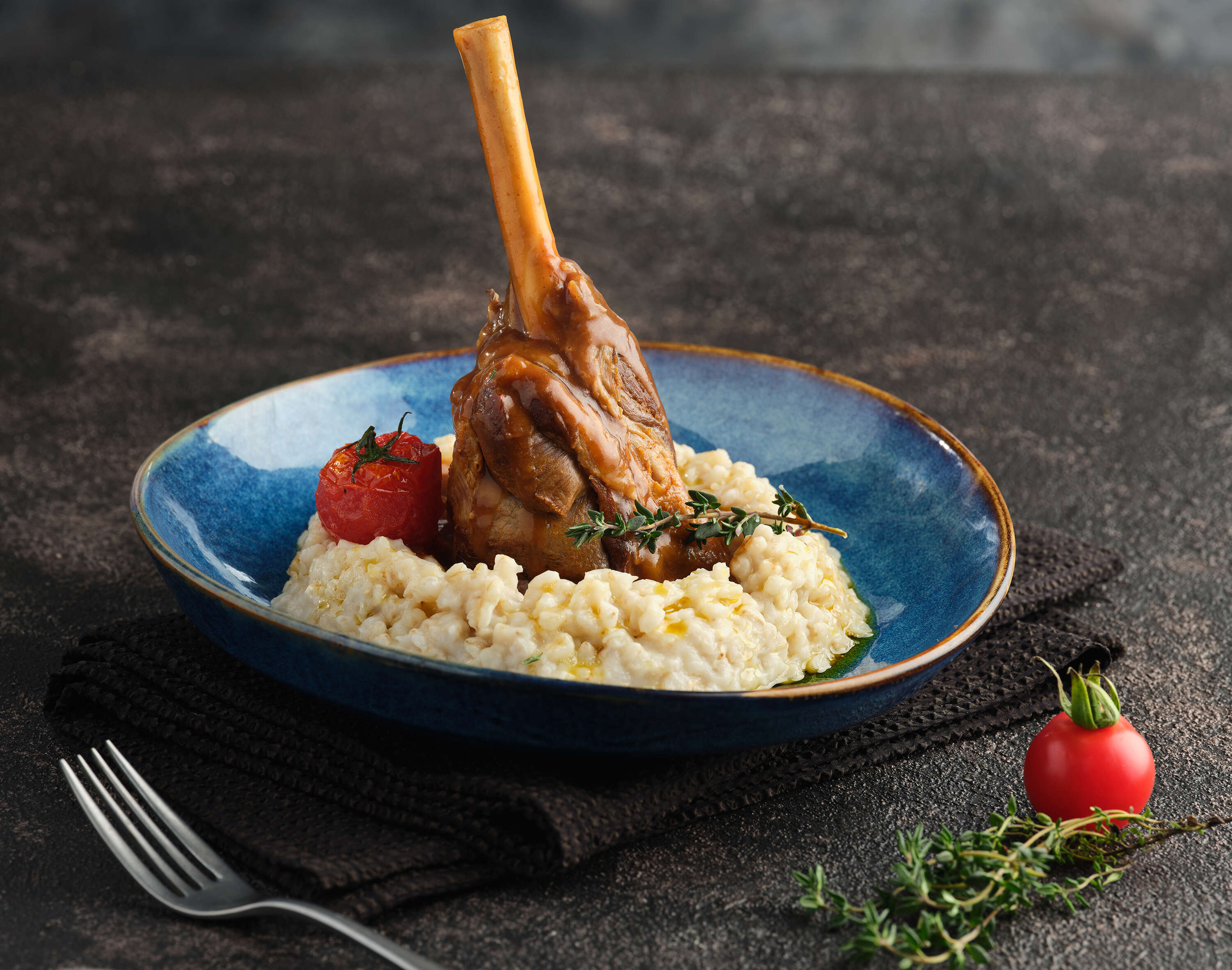 Lamb shank with keşkek and marrow sauce