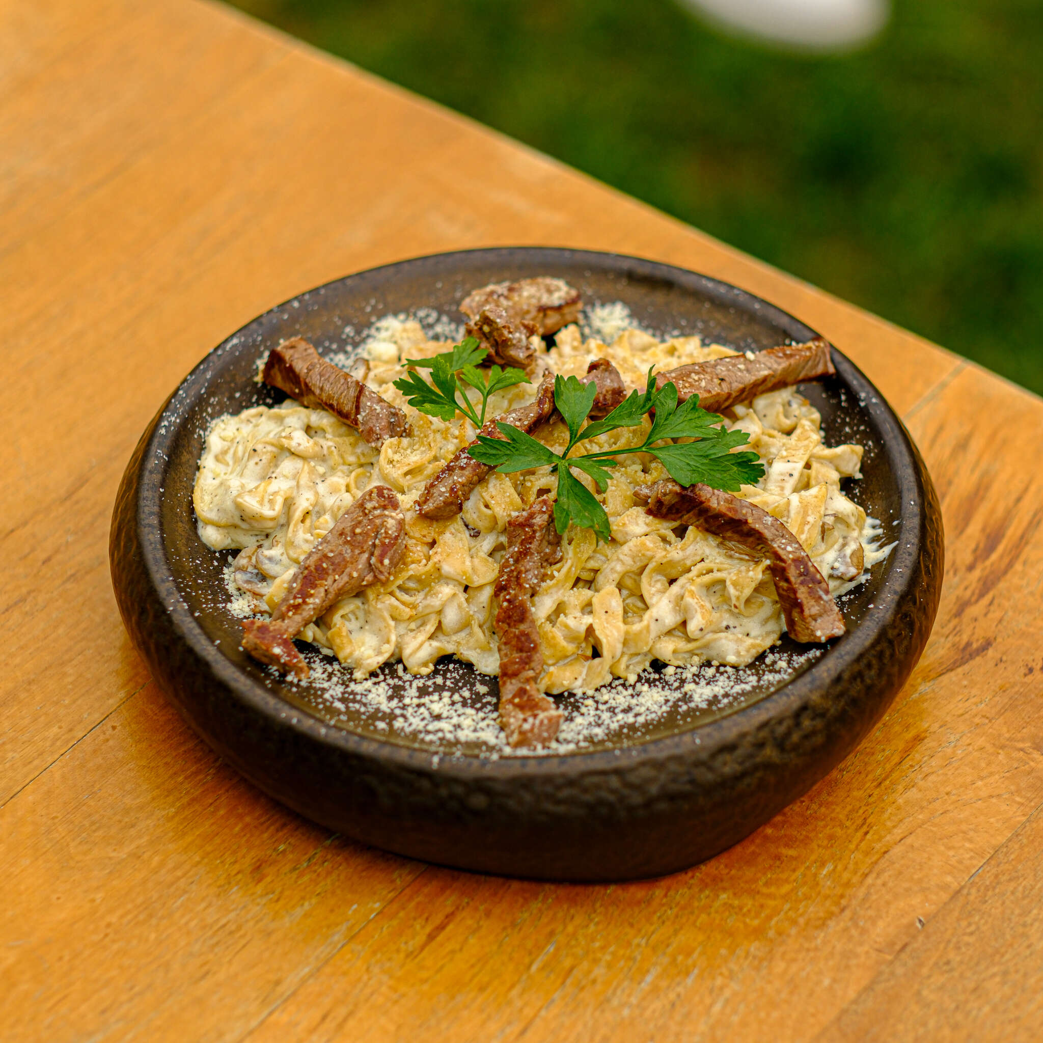 Creamy mushroom tenderloin tagliatelle