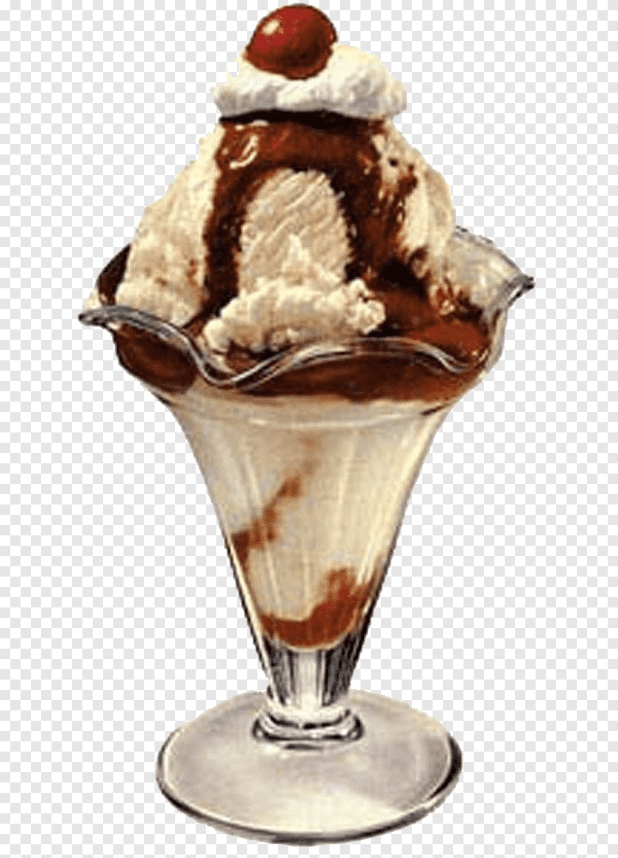 Vanilla ice cream with chocolate sauce