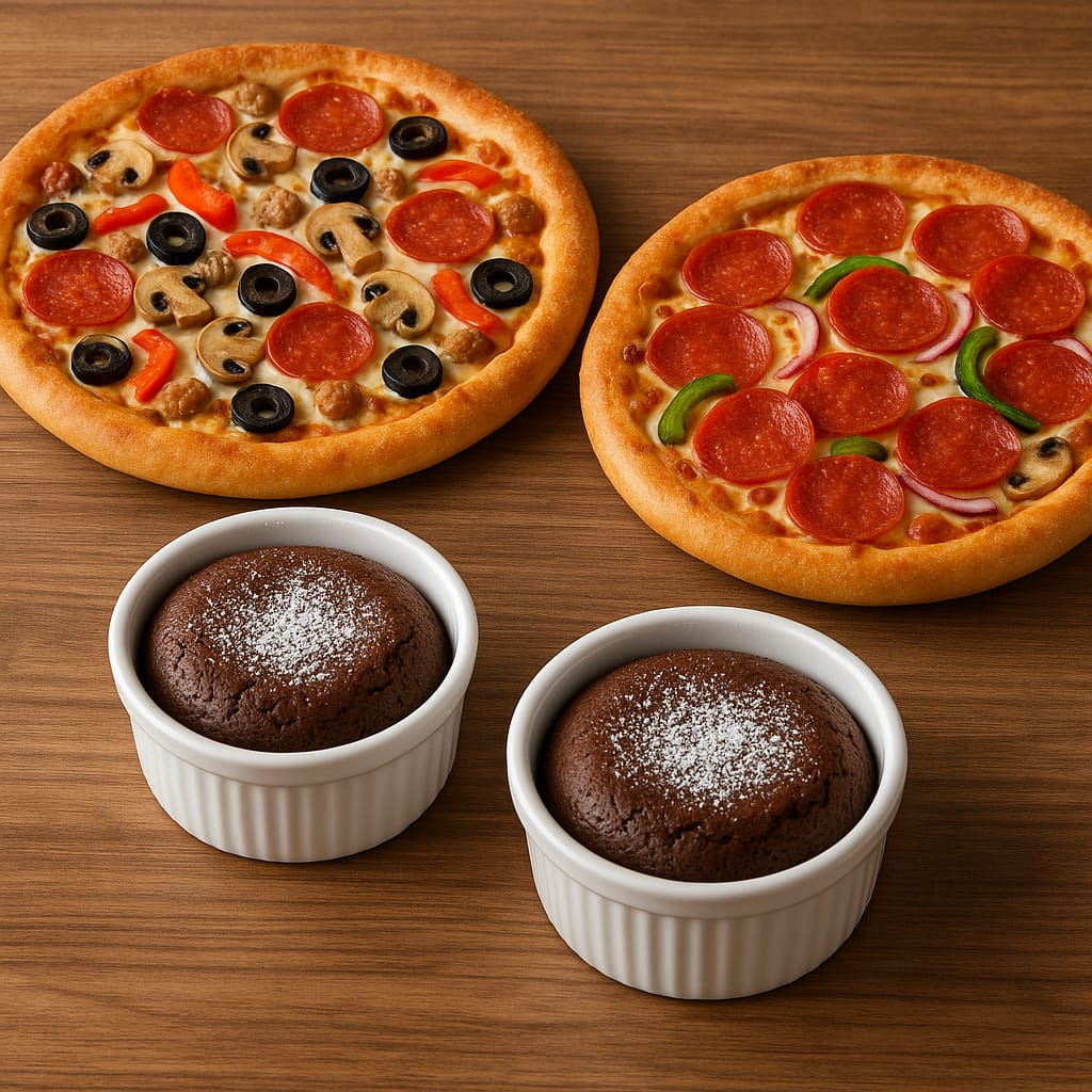 2 Orta Boy Pizza , 2 Adet Çikolatalı Suffle