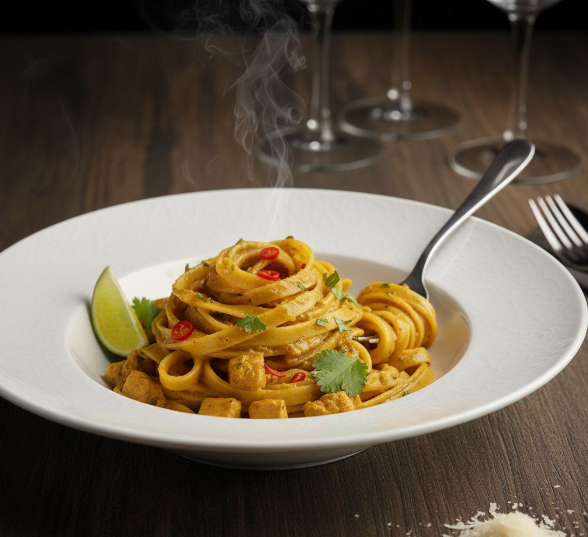 Köri Soslu Tavuklu Fettucine