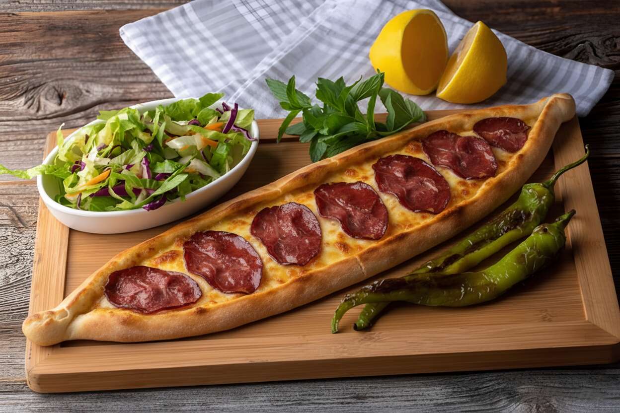 Pide with pastırma and kaşar cheese (1.5 portions)