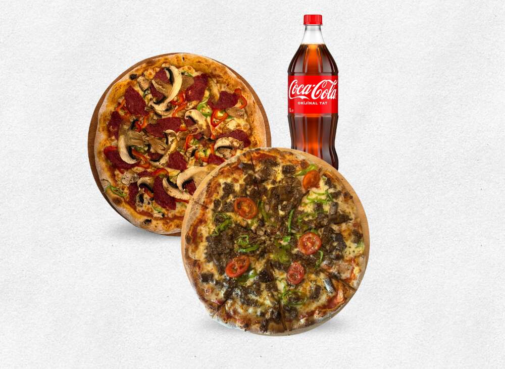 2 PİZZA + LİTRELİK İÇECEK 