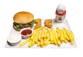 Kids' meal: Hamburger, fries, fruit juice and surprise gift