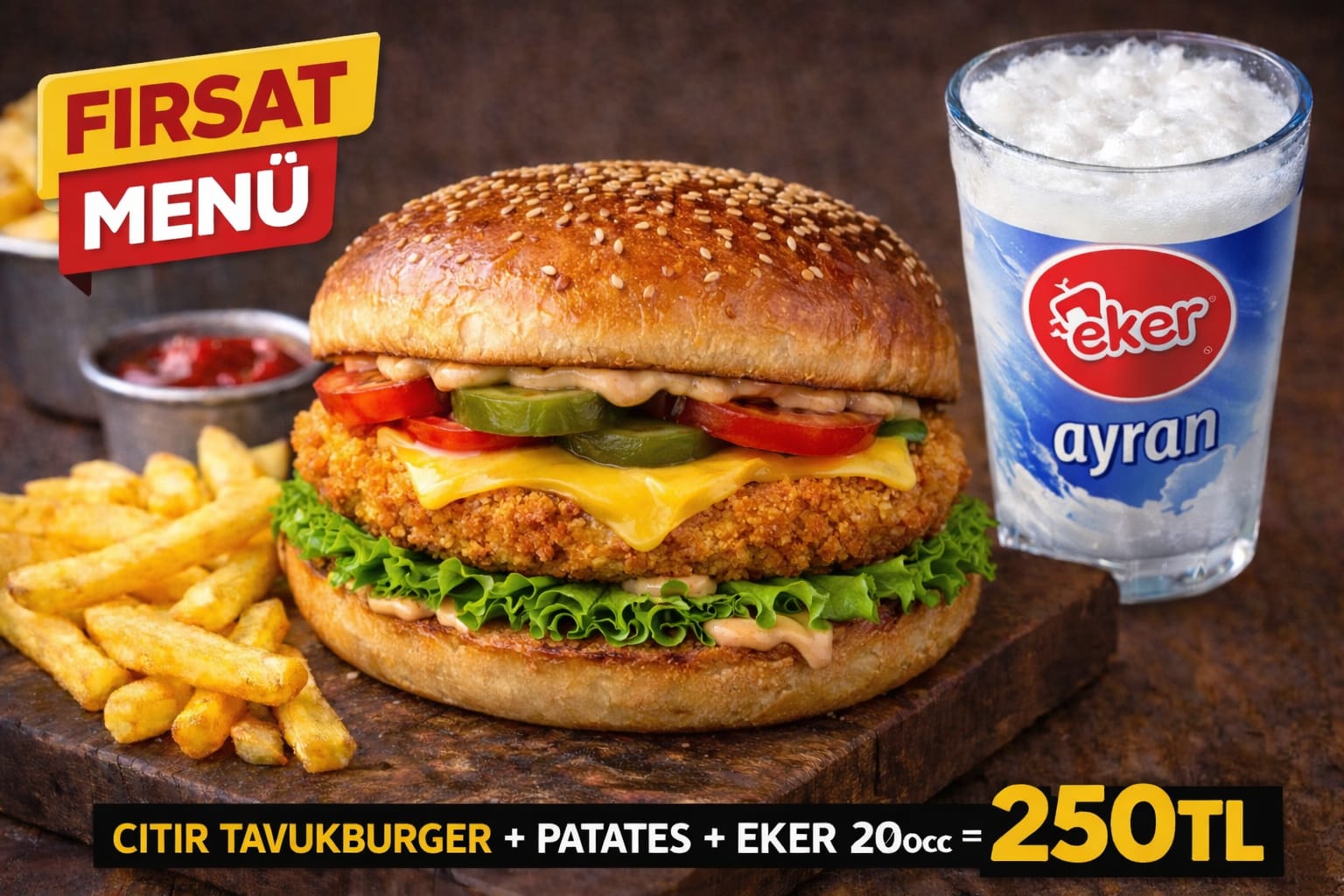 CHİCKEN BURGER MENÜ (büyük)