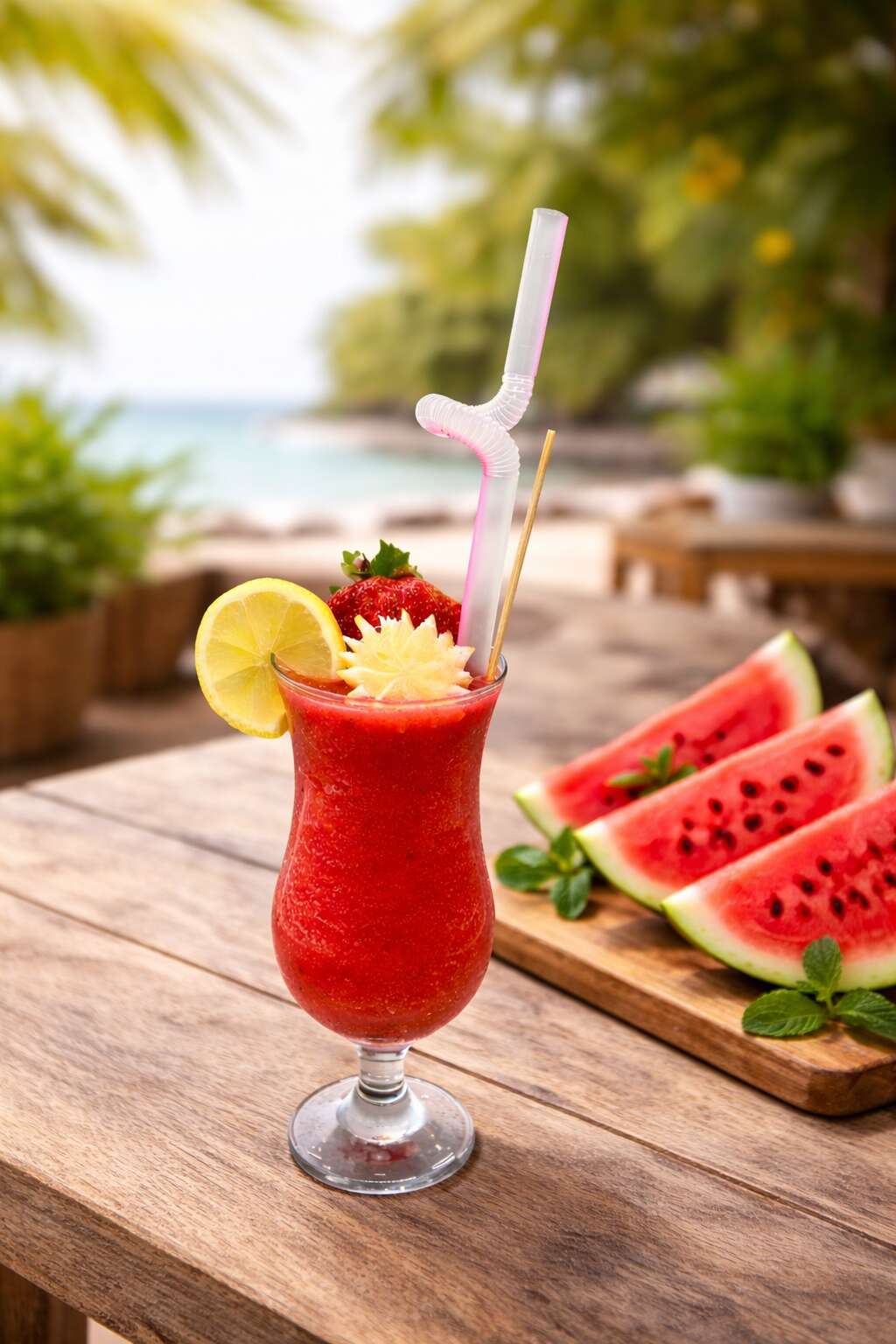 Watermelon and strawberry frozen drink