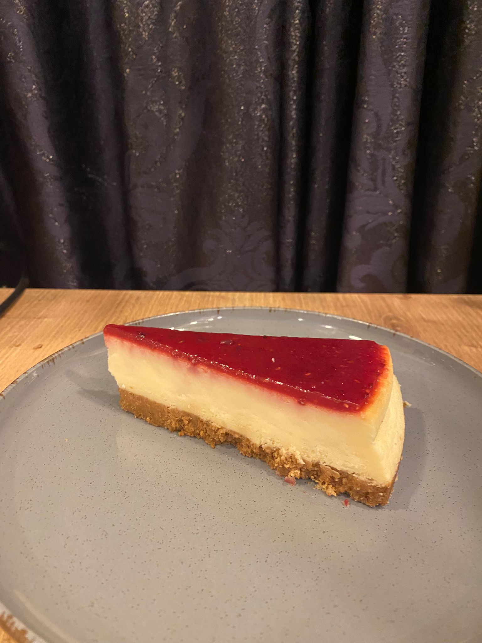 Raspberry cheesecake with complimentary tea