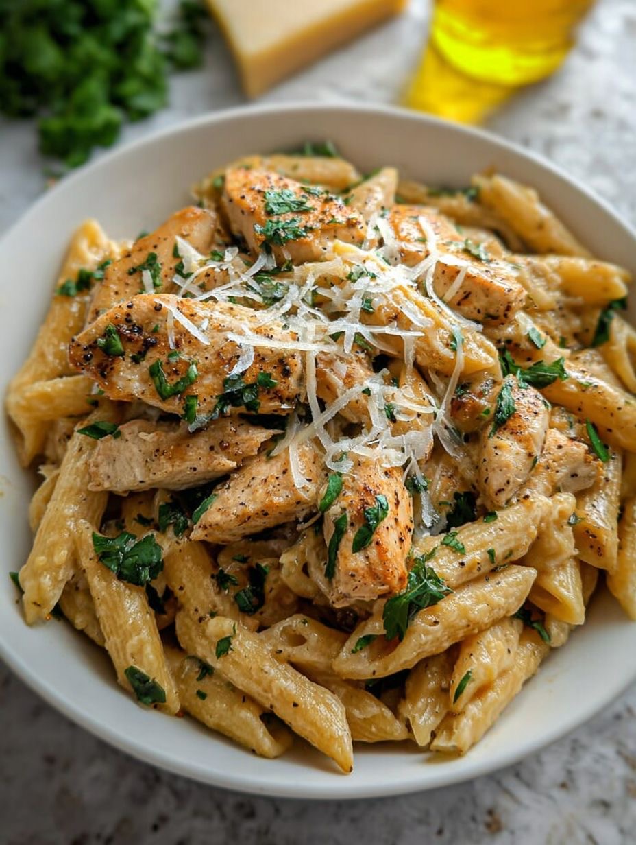 Chicken and halloumi penne