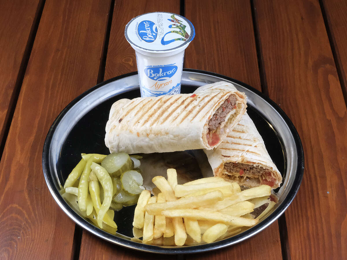Adana dürüm with ayran and fries