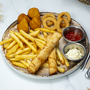 KARIŞIK SEPET (PATATES KIZARTMASI,NUGGET,SOĞAN HALKASI,SİGARA BÖREĞİ)
