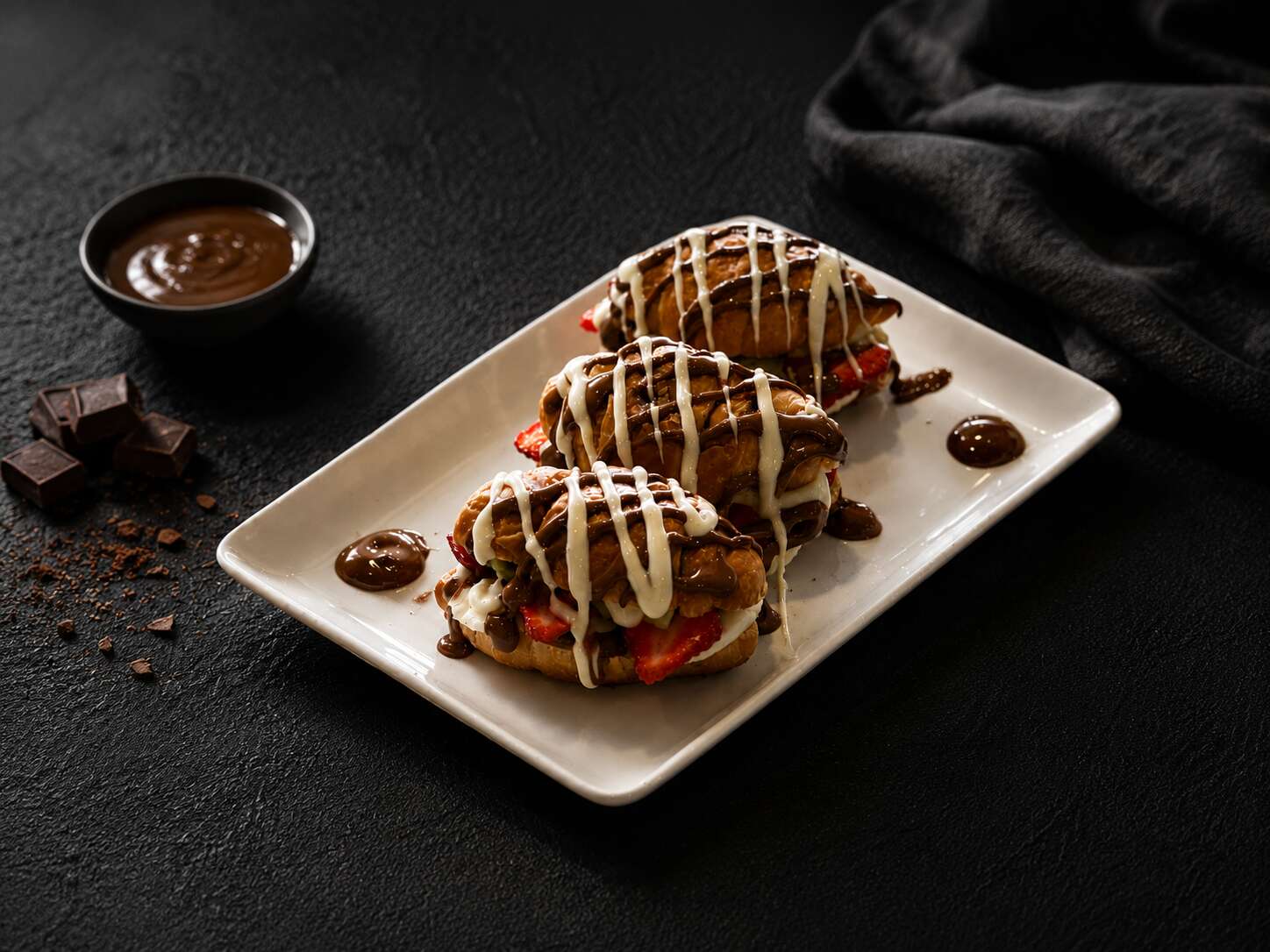 Croissant with seasonal fruit, milk chocolate and white chocolate