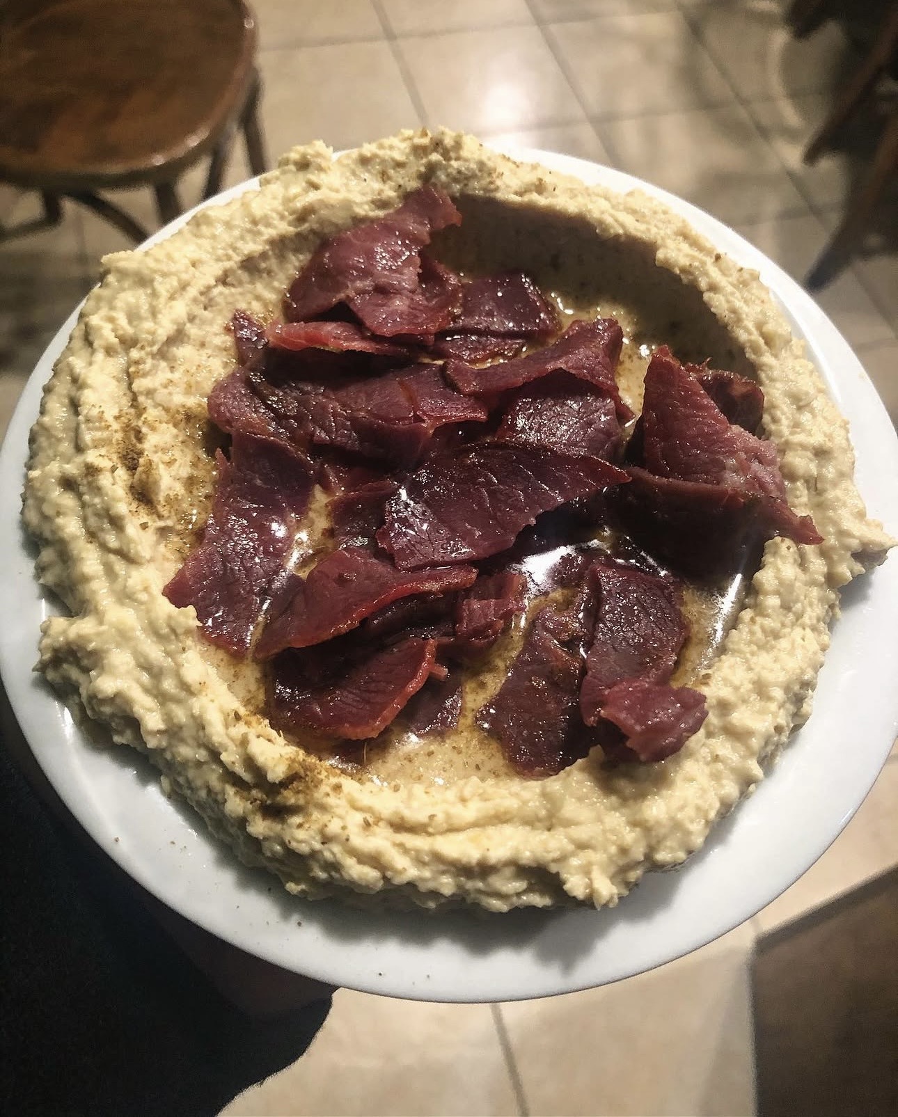 Hummus with pastırma