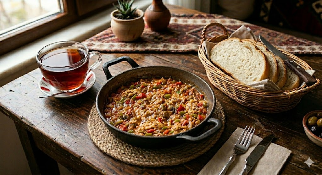 Menemen ,Turkish scrambled eggs with tomatoes and peppers, Менемен - Жареные яйца по-турецки с помидорами и перцем