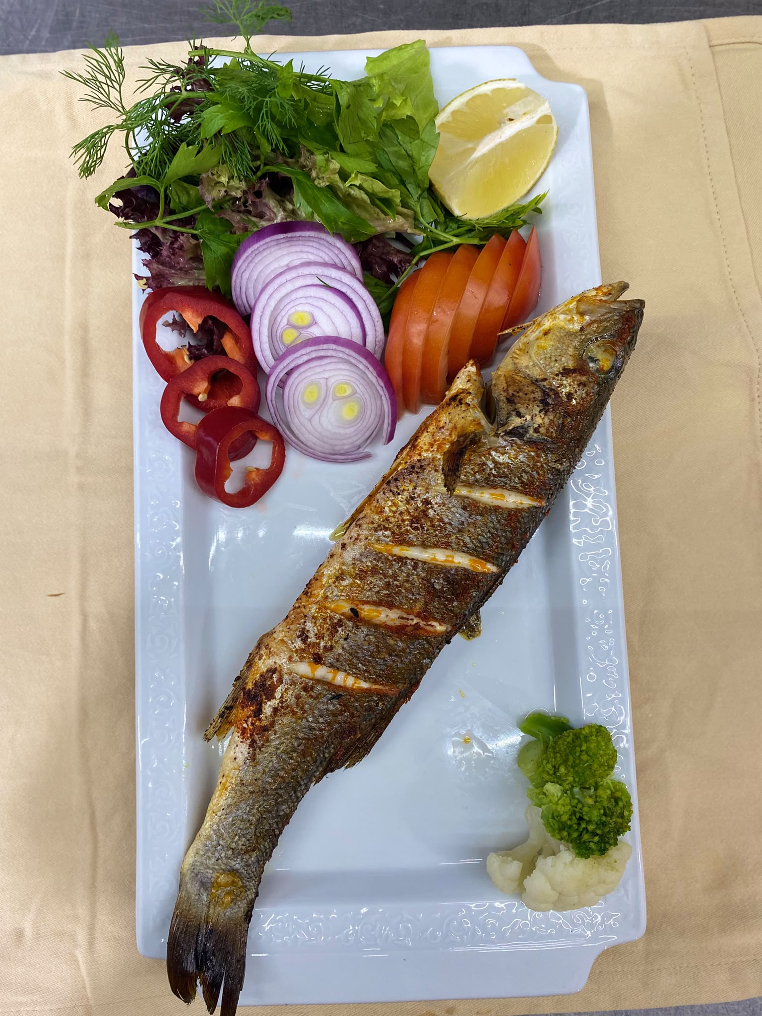 Baked sea bass