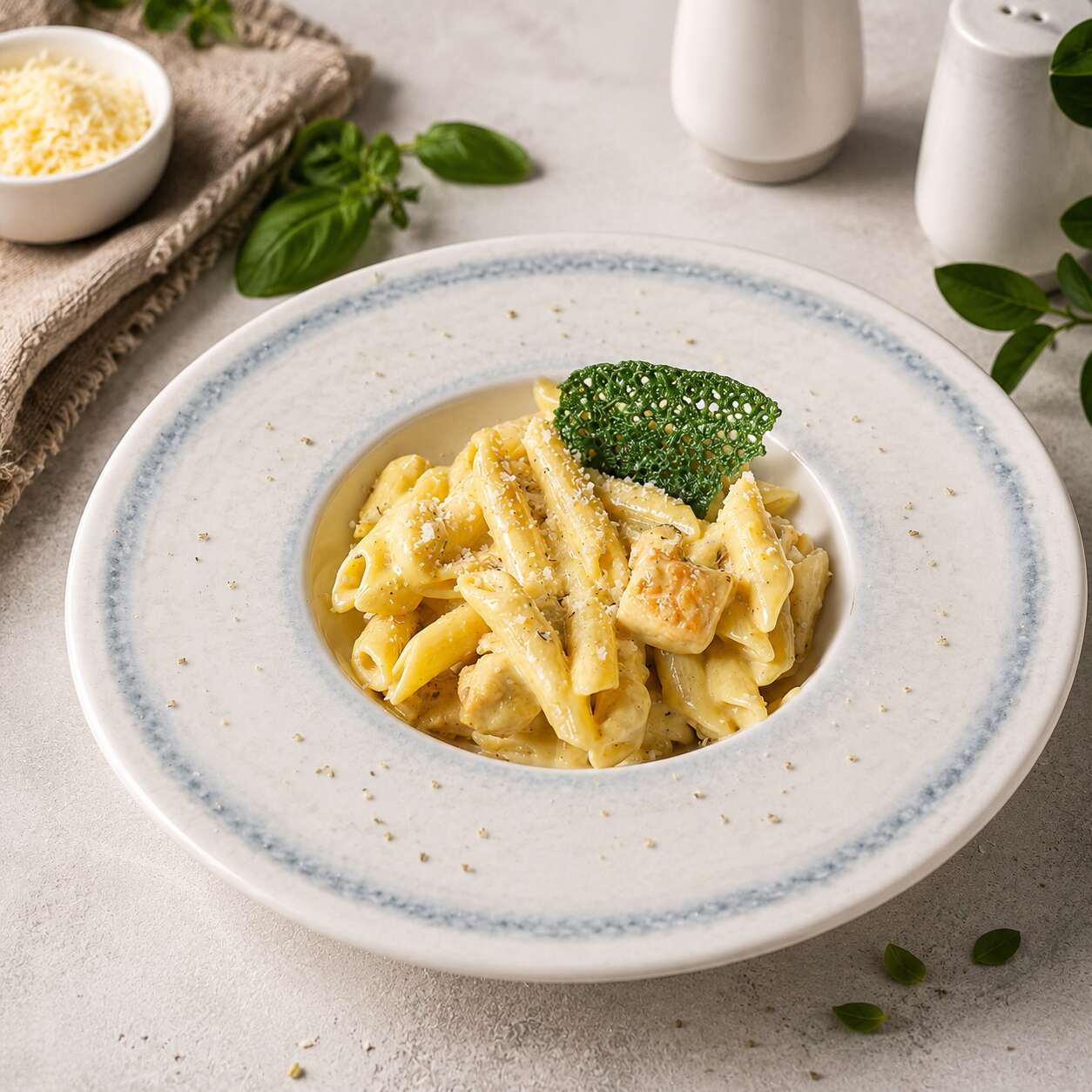 Chicken penne with curry sauce