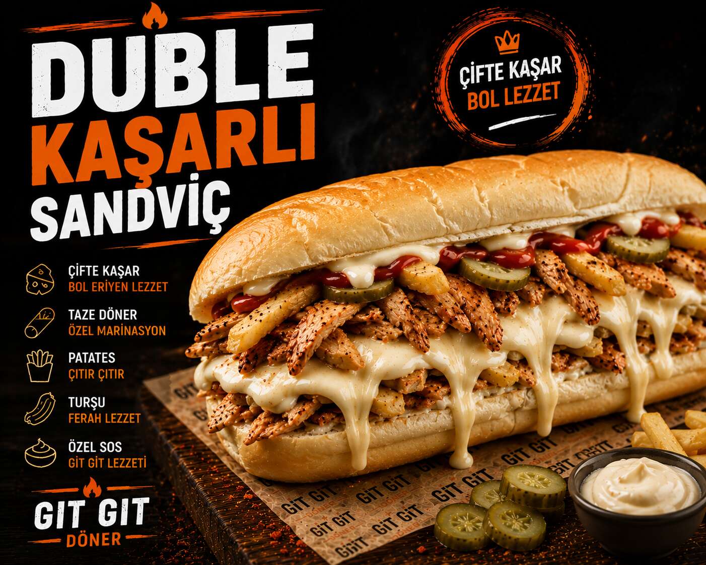 Duble Kaşarlı Gıt-Gıt Sandviç