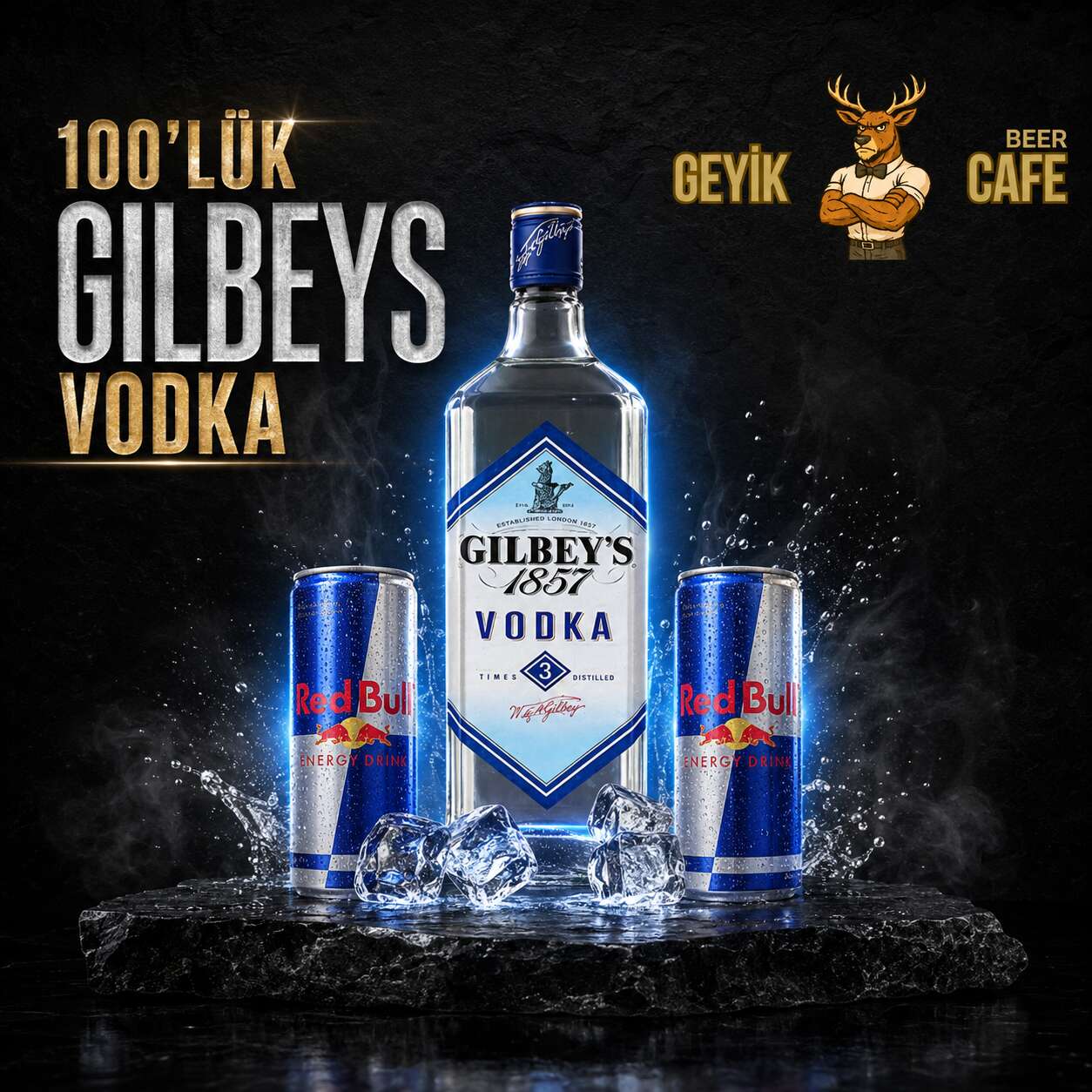 100 cl Gilbeys Vodka + 2 Red Bull Energy Drinks