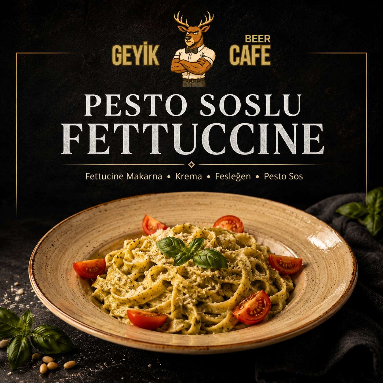 Fettuccine with pesto sauce