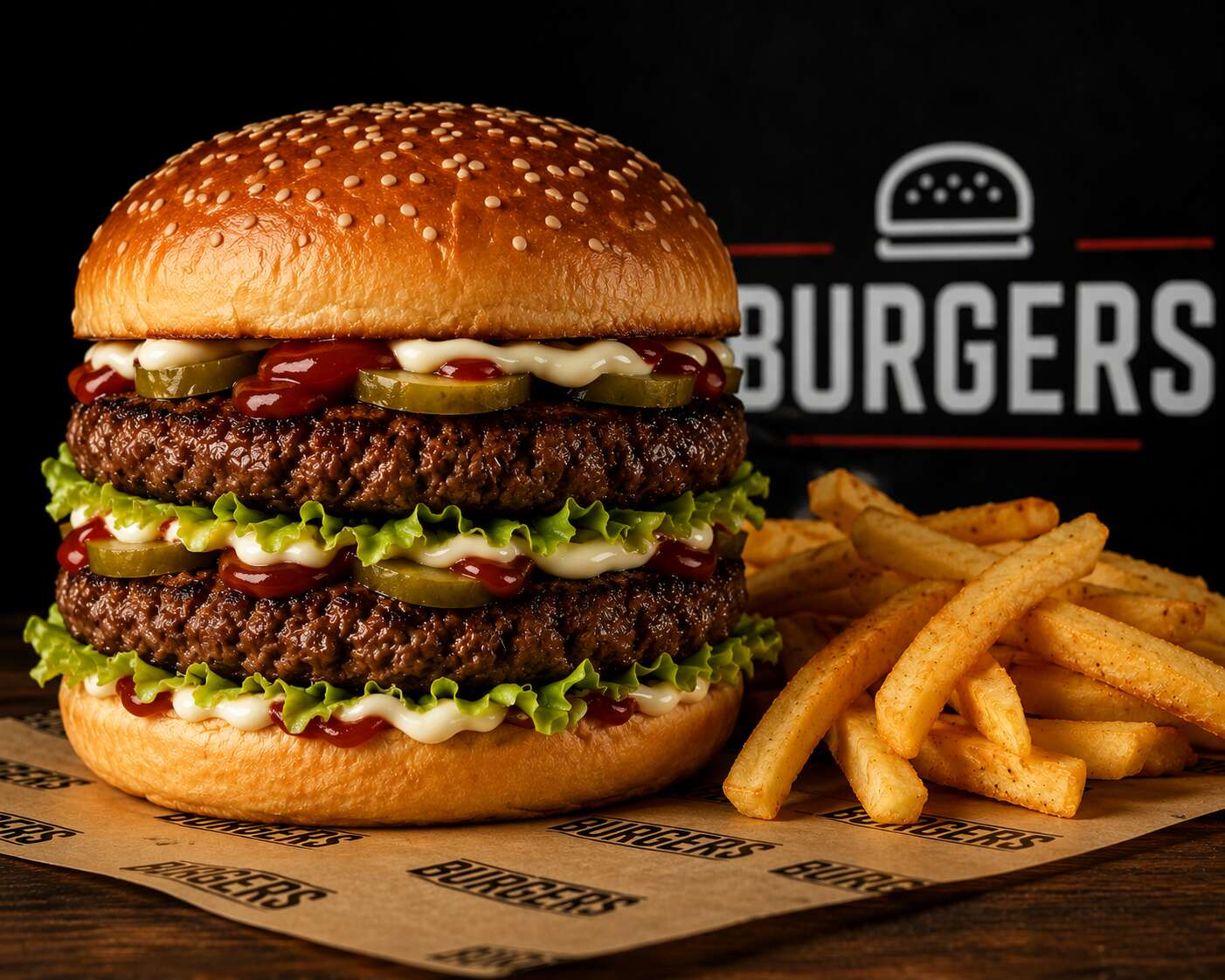 Double burger with chips