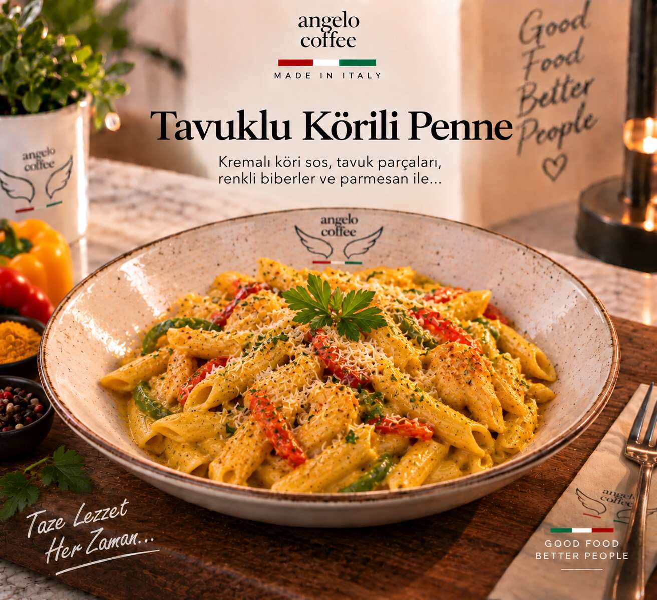 Tavuklu Körili Penne