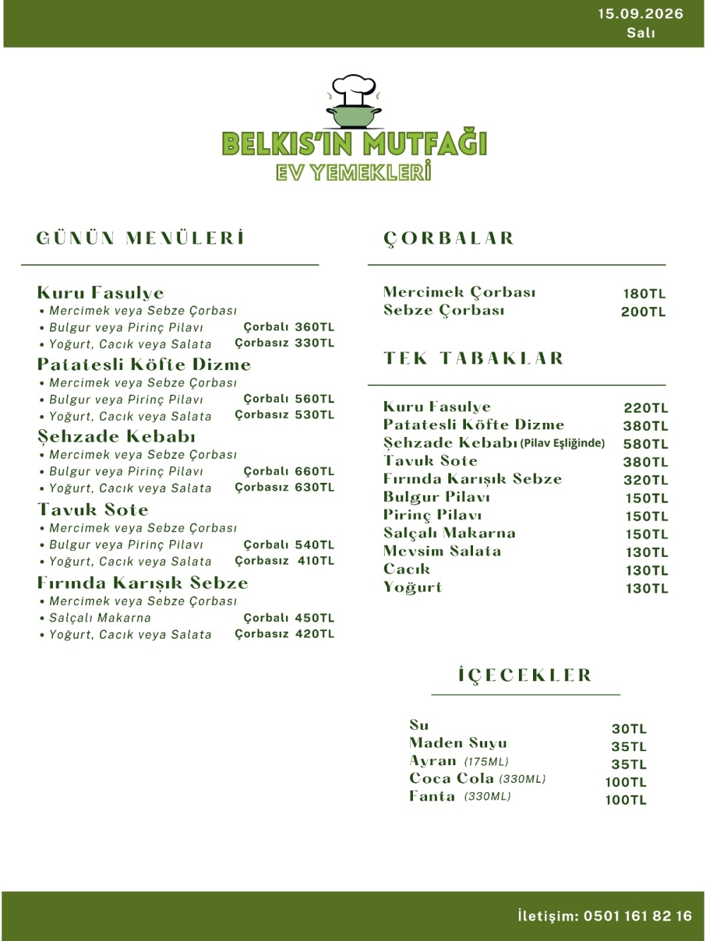Belkıs'ın Mutfağı Günün Menüsü