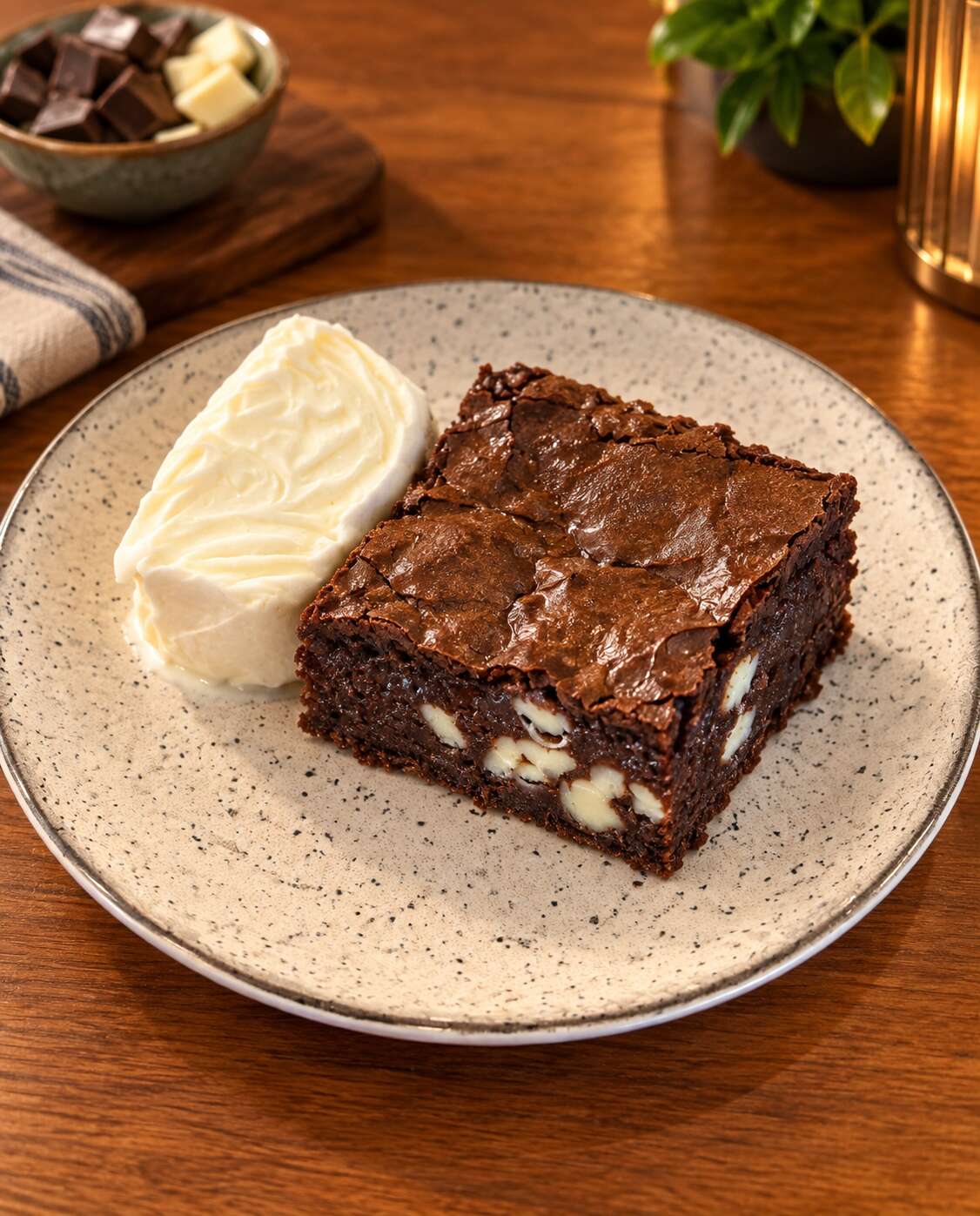 Brownie served with ice cream