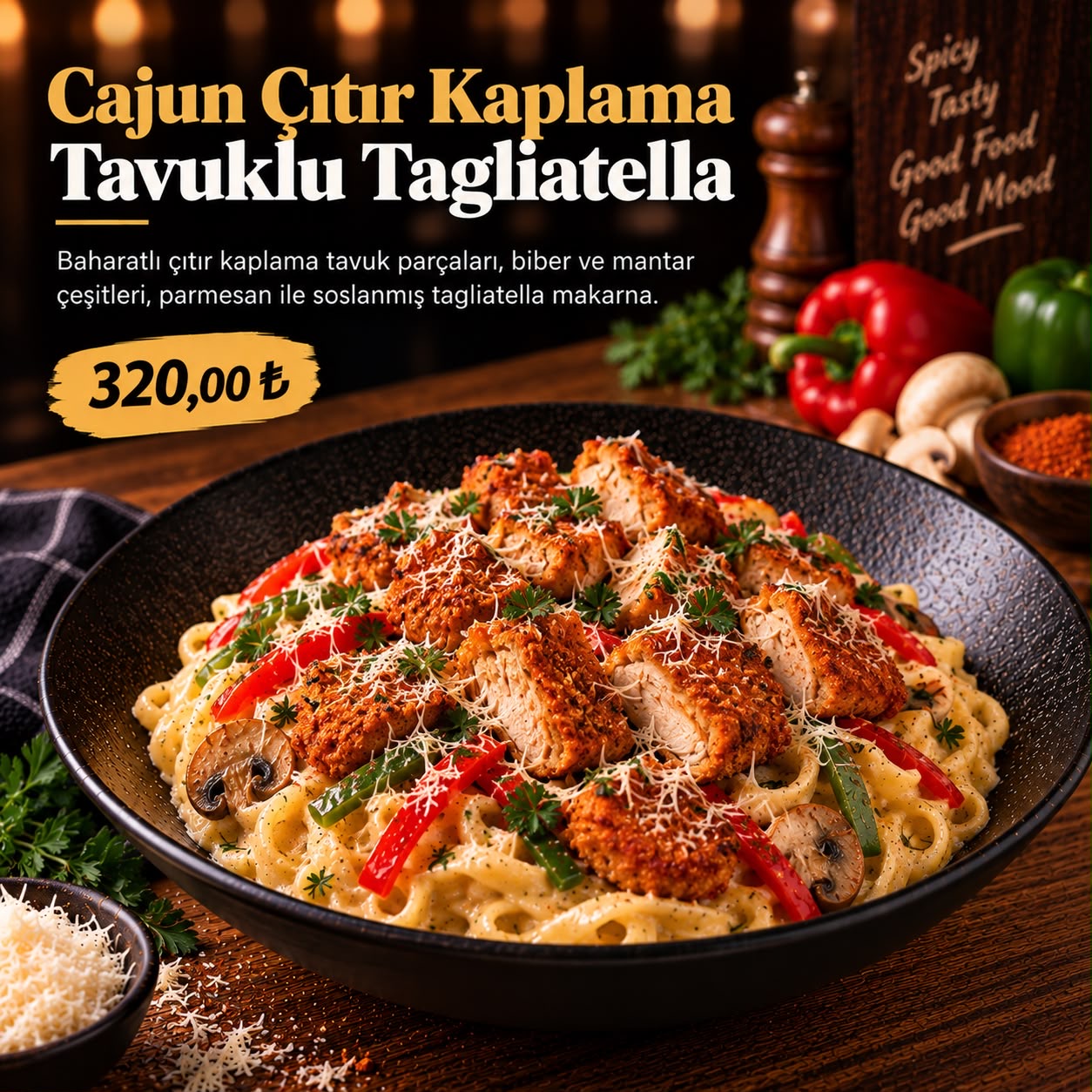 Cajun Tavuklu Tagliatella