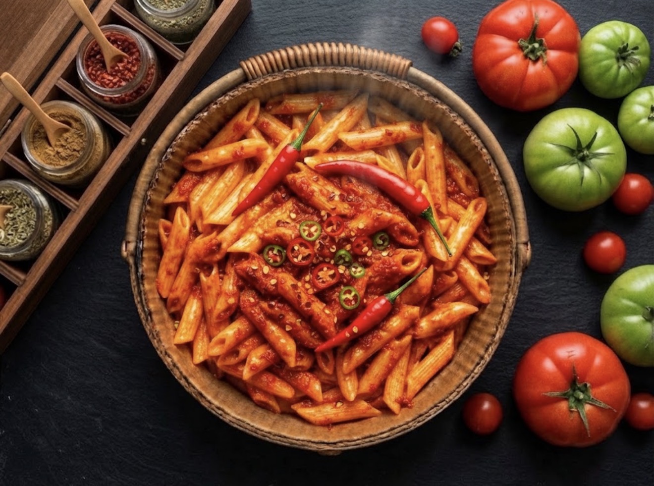 Bucket Pasta with Hot Chili Sauce