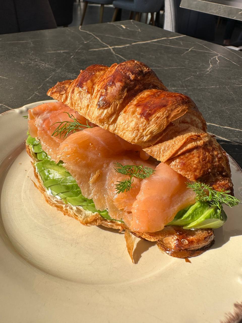 Smoked salmon and avocado croissant