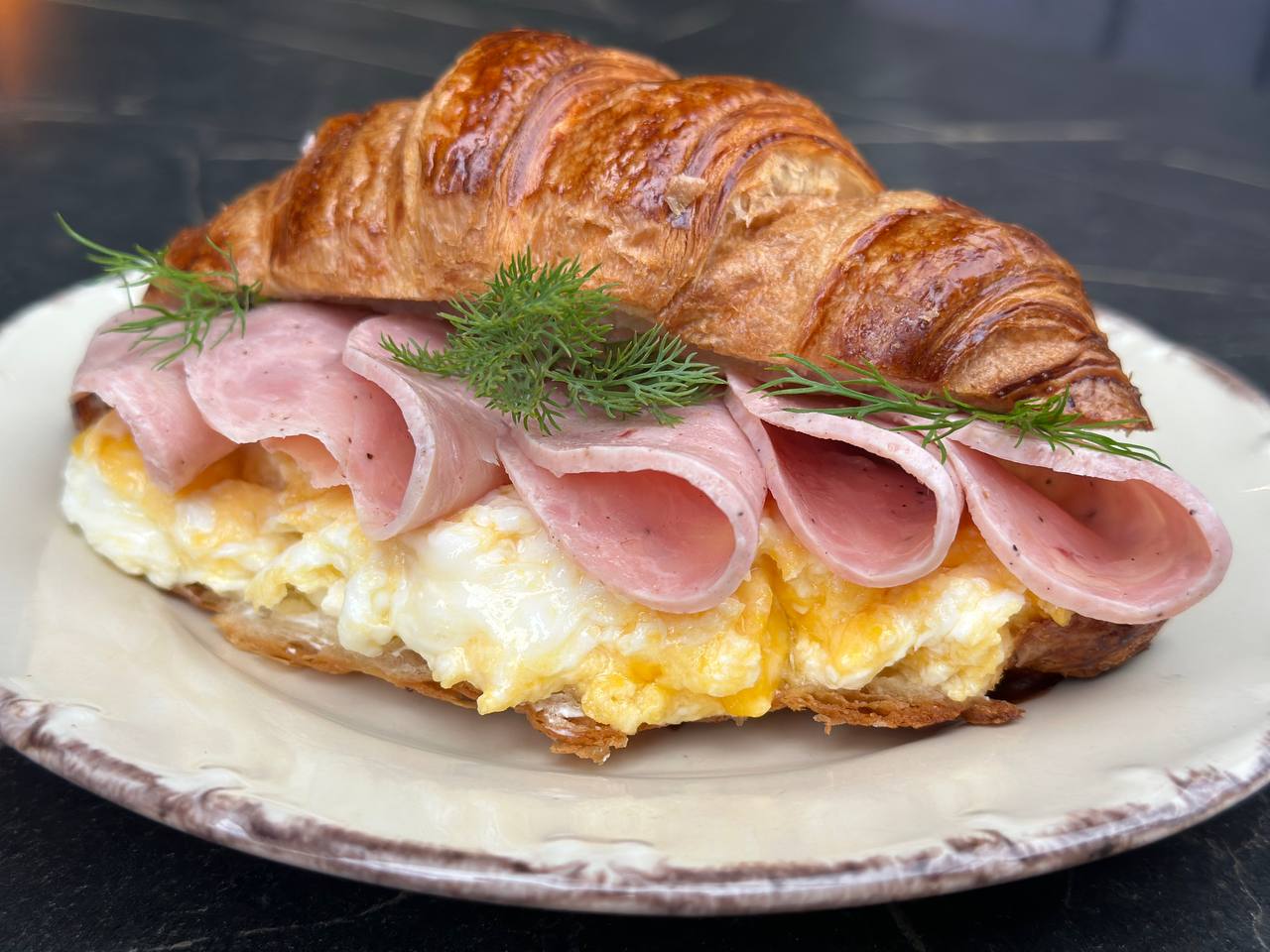 Smoked salami and egg croissant