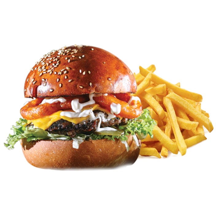 Cheeseburger with seasoned fries