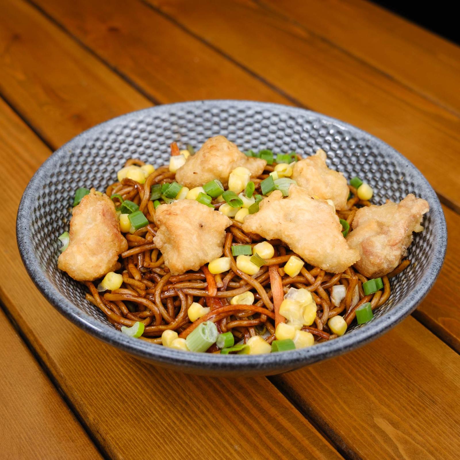 Crispy chicken and corn noodles
